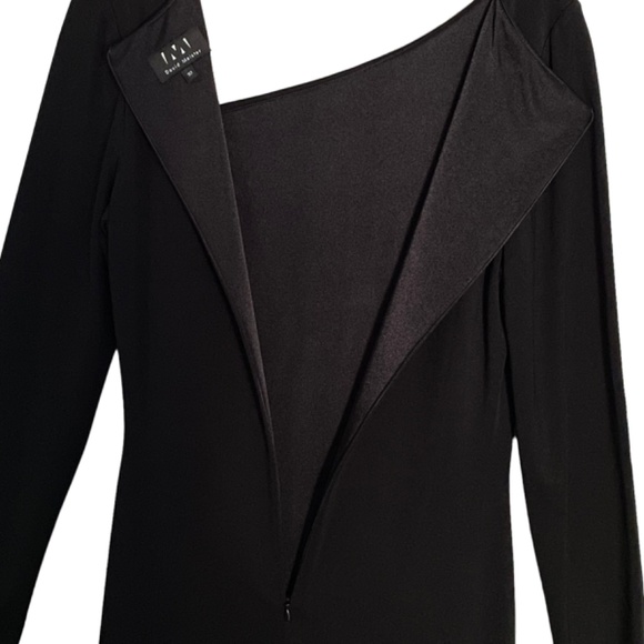 David Meister Dress Asymmetrical Keyhole Neckline Long Sleeve | Black | 10 - Picture 6 of 10